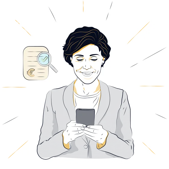 Illustration of a consultant following a workshop replay on her phone. Illustration made with AI, composed by the N2 team